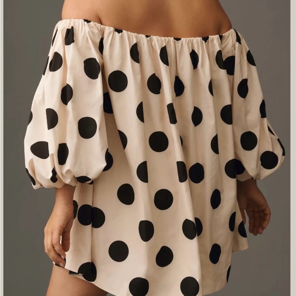 Anthropologie Polka Dot Off-Shoulder Mini Swing Dress - Picture 2 of 10
